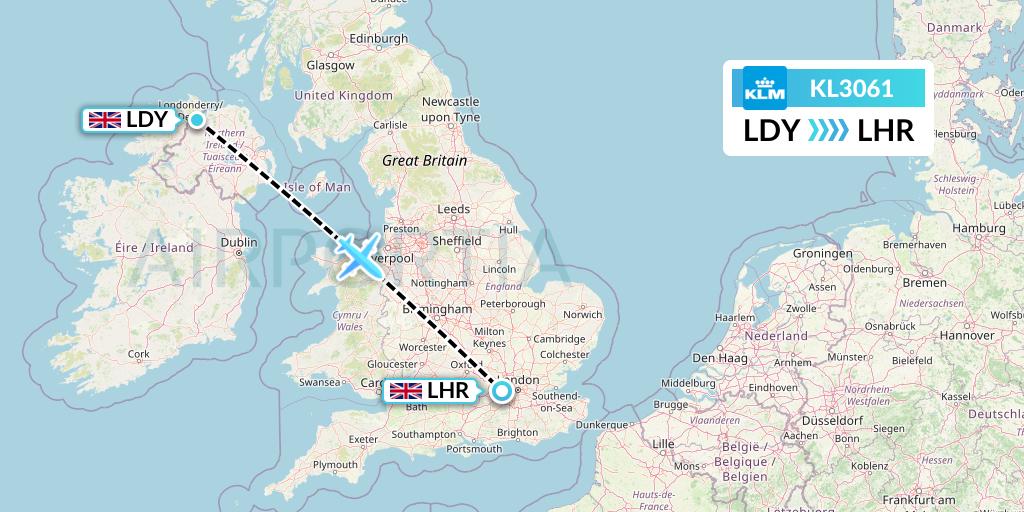 KL3061 KLM Flight Map: Londonderry to London