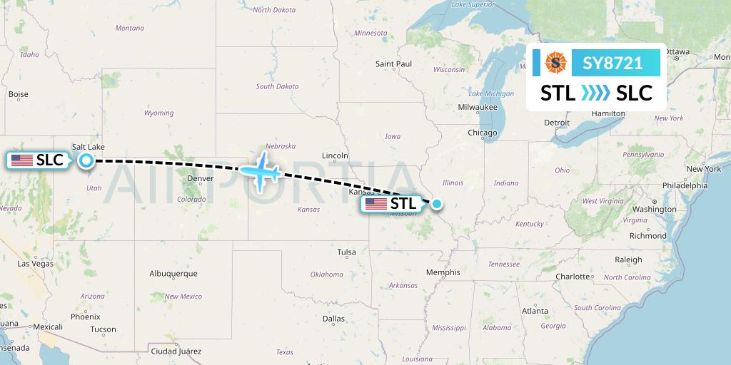 SY8721 Sun Country Airlines Flight Map: St. Louis to Salt Lake City