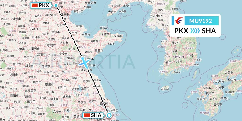 MU9192 China Eastern Airlines Flight Map: Beijing to Shanghai