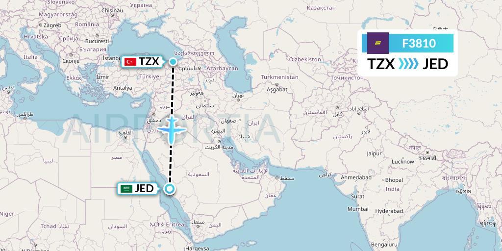 F3810 flydeal Flight Map: Trabzon to Jeddah