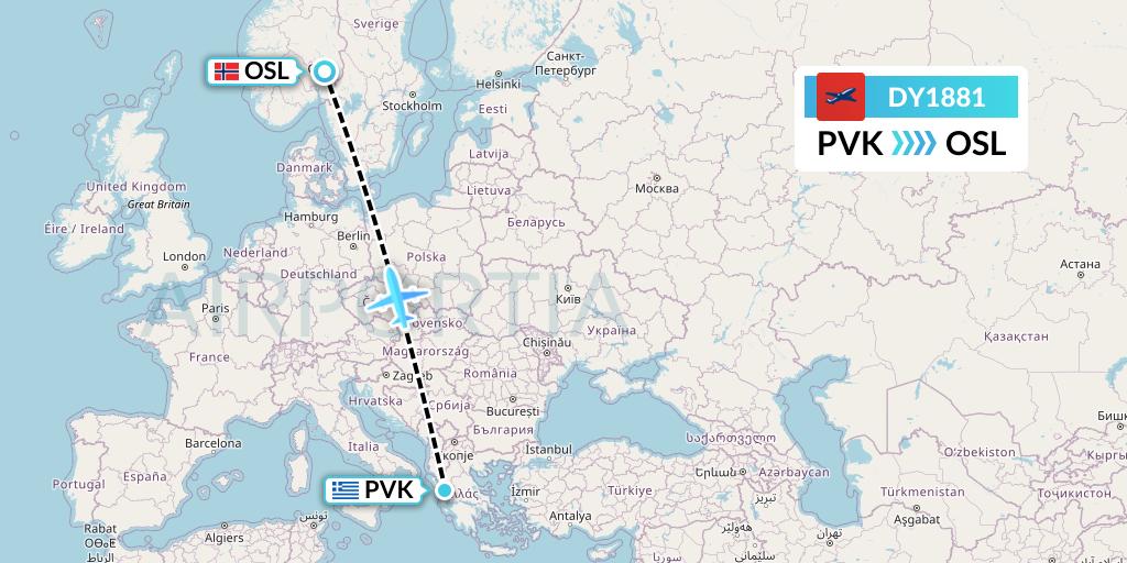 DY1881 Norwegian Flight Map: Preveza to Oslo