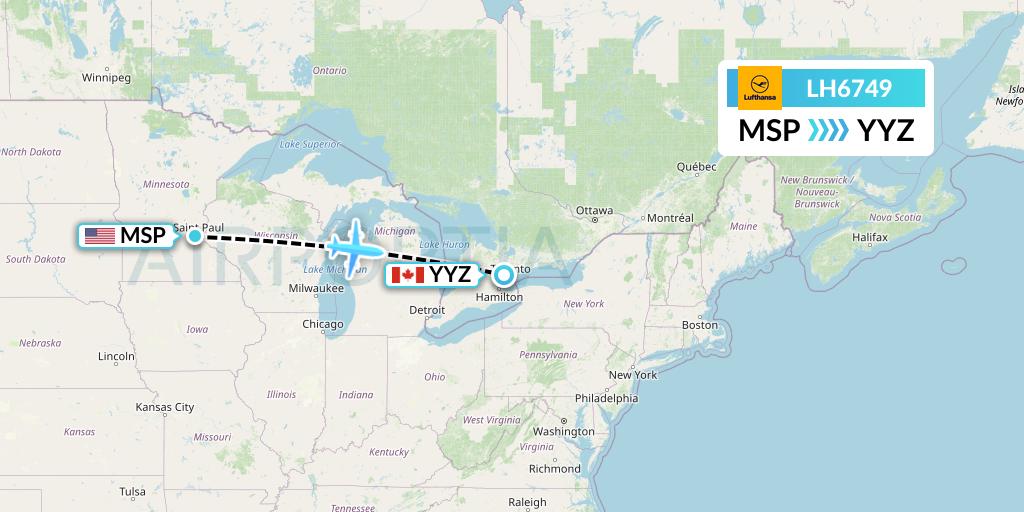 LH6749 Lufthansa Flight Map: Minneapolis to Toronto