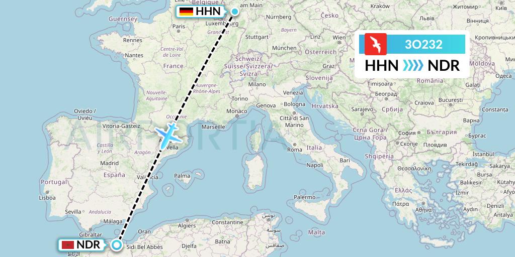 3O232 Air Arabia Maroc Flight Map: Hahn to Nador