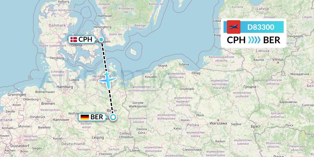 D83300 Norwegian Air International Flight Map: Copenhagen to Berlin