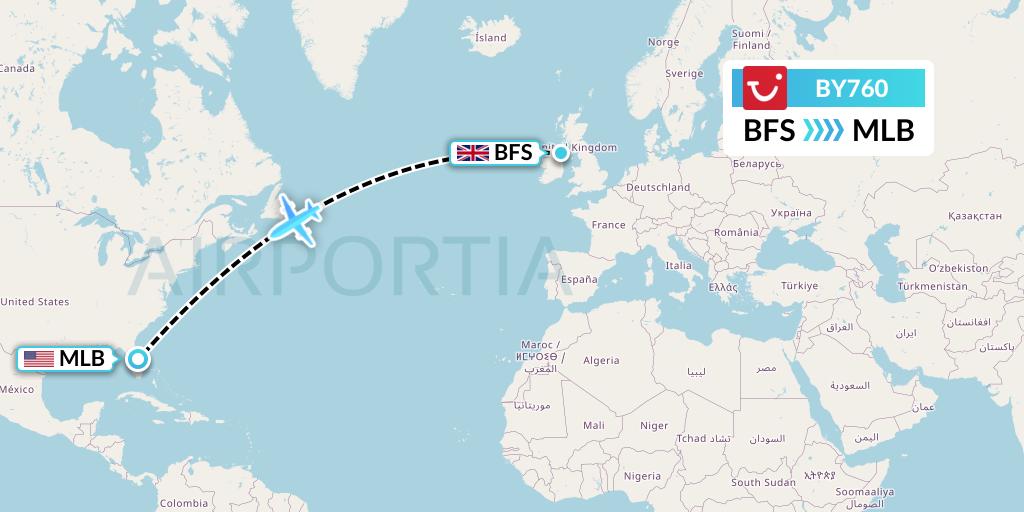 BY760 TUI Airways Flight Map: Belfast to Melbourne