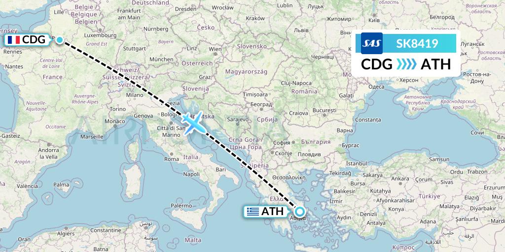 SK8419 SAS Flight Map: Paris to Athens