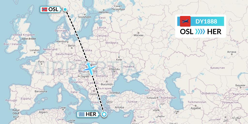 DY1888 Norwegian Flight Map: Oslo to Heraklion