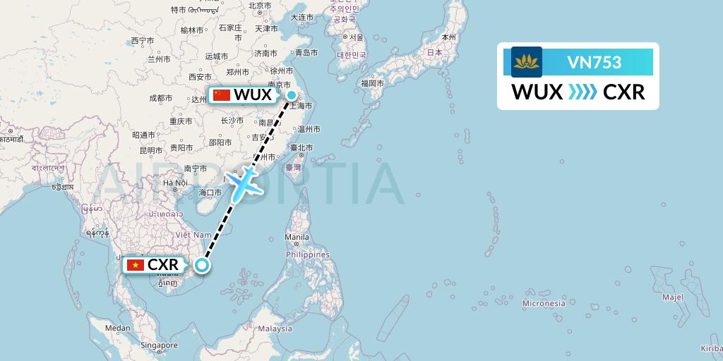 VN753 Vietnam Airlines Flight Map: Wuxi to Nha Trang