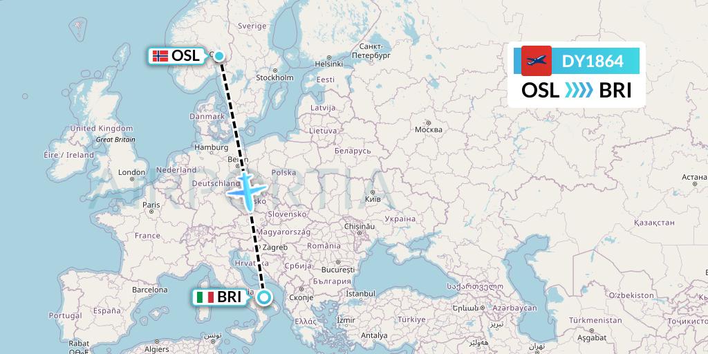 DY1864 Norwegian Flight Map: Oslo to Bari