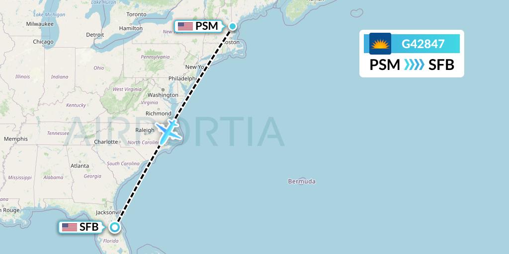 G42847 Allegiant Air Flight Map: Portsmouth to Orlando