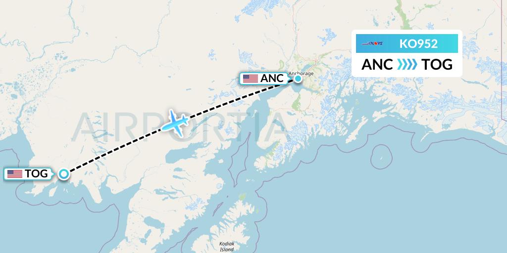 KO952 Komiaviatrans Flight Map: Anchorage to Togiak Village