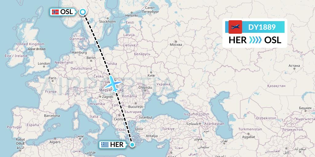 DY1889 Norwegian Flight Map: Heraklion to Oslo