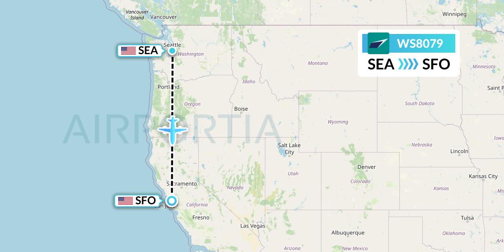 WS8079 WestJet Flight Map: Seattle to San Francisco
