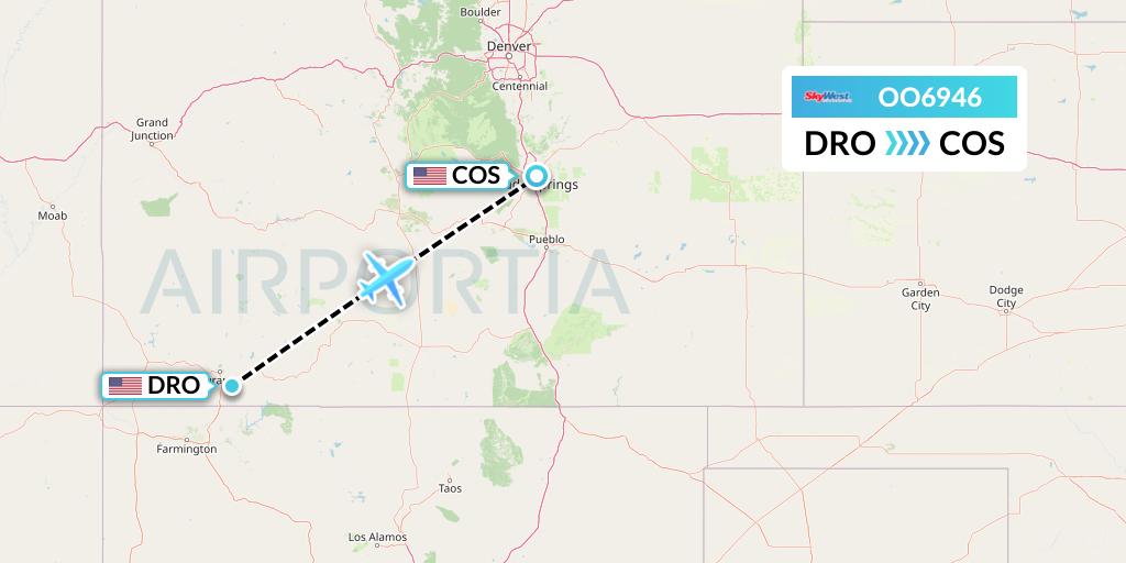 OO6946 SkyWest Airlines Flight Map: Durango to Colorado Springs