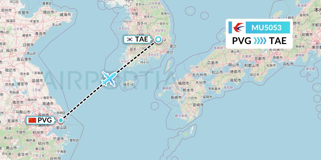 MU5053 China Eastern Airlines Flight Map: Shanghai to Daegu
