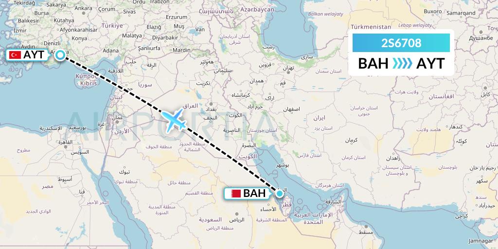 2S6708 Star Equatorial AL Flight Map: Bahrain to Antalya