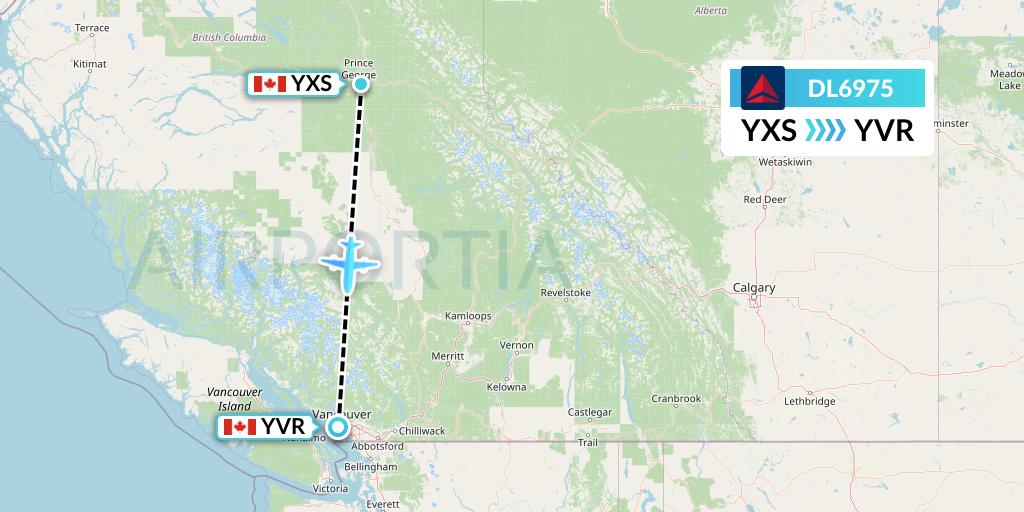 DL6975 Delta Air Lines Flight Map: Prince George to Vancouver