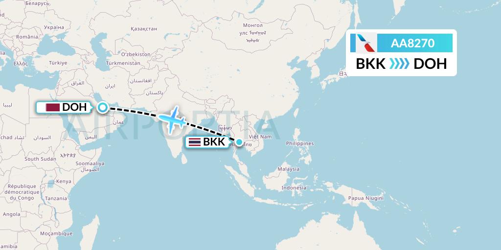 AA8270 American Airlines Flight Map: Bangkok to Doha