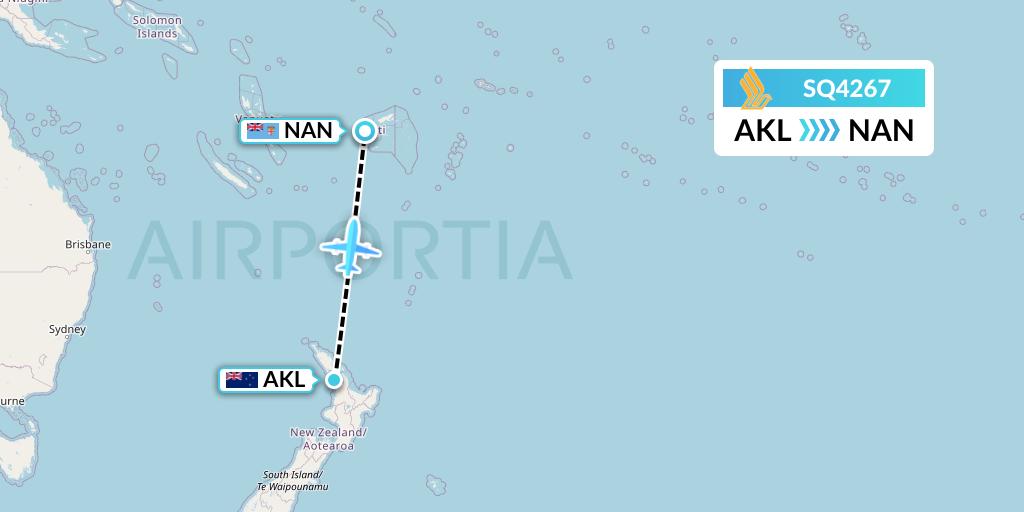 SQ4267 Singapore Airlines Flight Map: Auckland to Nadi