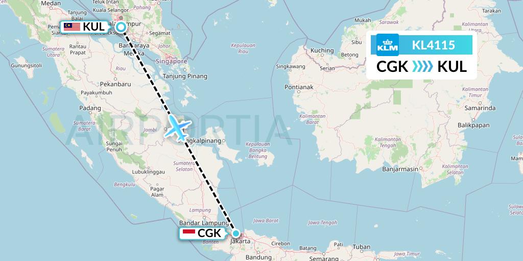 KL4115 KLM Flight Map: Jakarta to Kuala Lumpur