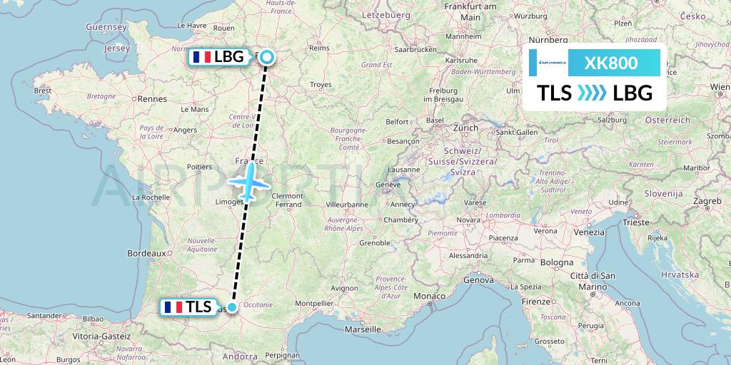 XK800 Air Corsica Flight Map: Toulouse to Paris