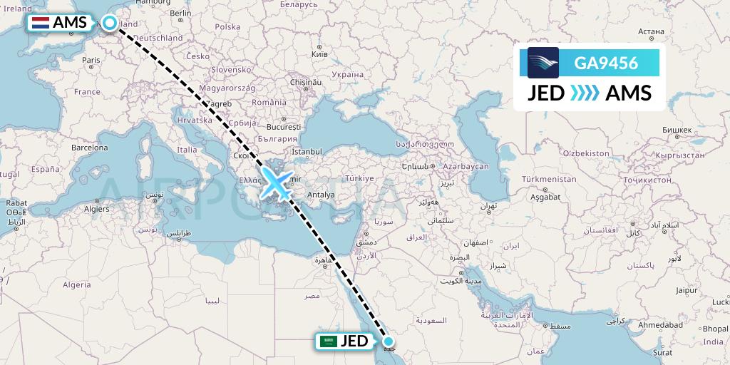 GA9456 Garuda Indonesia Flight Map: Jeddah to Amsterdam