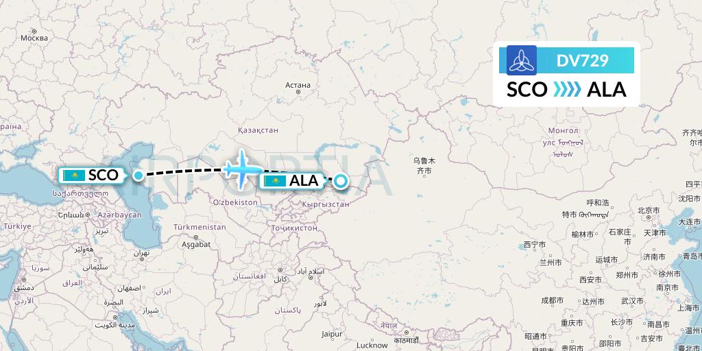 DV729 SCAT Flight Map: Aktau to Almaty