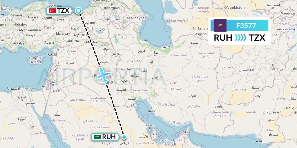 F3577 flydeal Flight Map: Riyadh to Trabzon