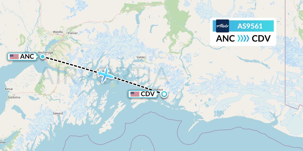 AS9561 Alaska Airlines Flight Map: Anchorage to Cordova
