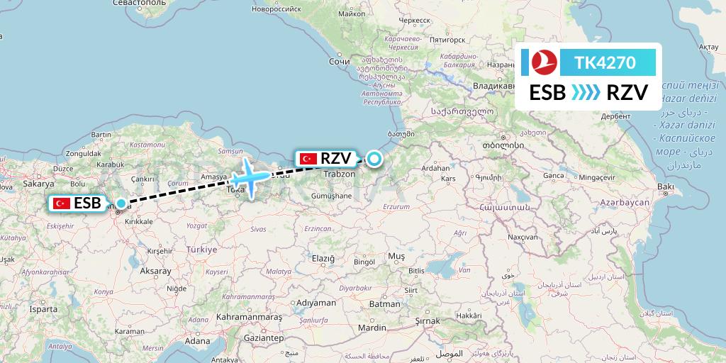 TK4270 Turkish Airlines Flight Map: Ankara to Trabzon
