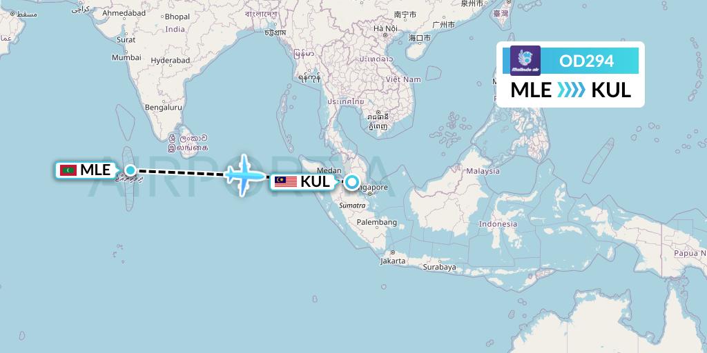 OD294 Batik Air Malaysia Flight Map: Male to Kuala Lumpur