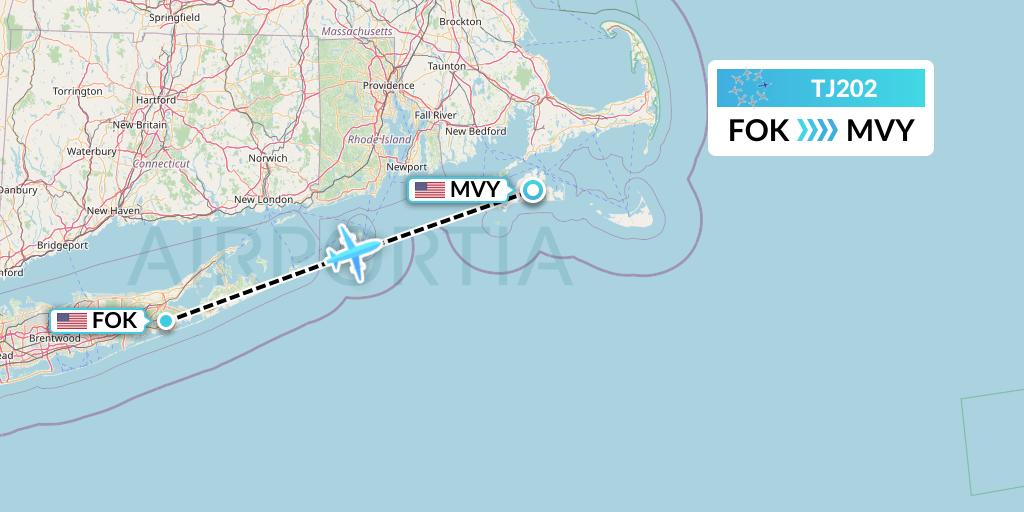 TJ202 Tradewind Aviation Flight Map: Westhampton Beach to Martha's Vineyard