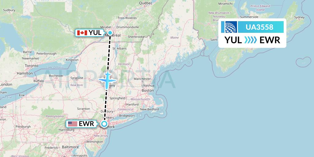 UA3558 United Airlines Flight Map: Montreal to New York