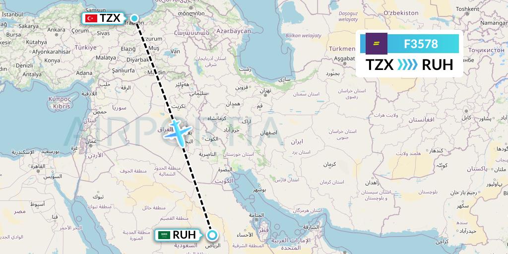 F3578 flydeal Flight Map: Trabzon to Riyadh