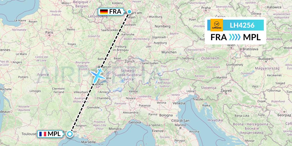 LH4256 Lufthansa Flight Map: Frankfurt to Montpellier