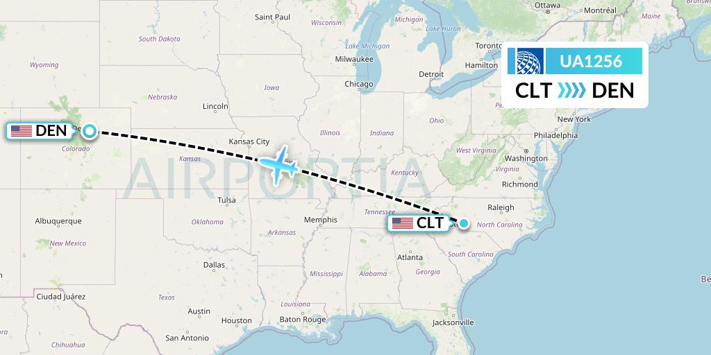 UA1256 United Airlines Flight Map: Charlotte to Denver