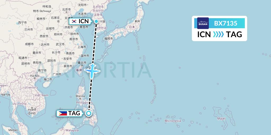 BX7135 Air Busan Flight Map: Seoul to Tagbilaran City