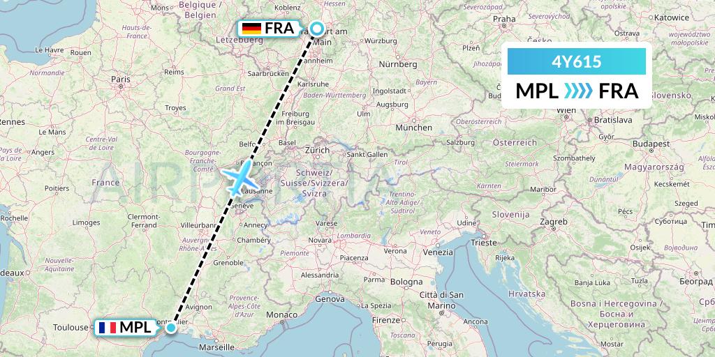 4Y615 Eurowings Discover Flight Map: Montpellier to Frankfurt