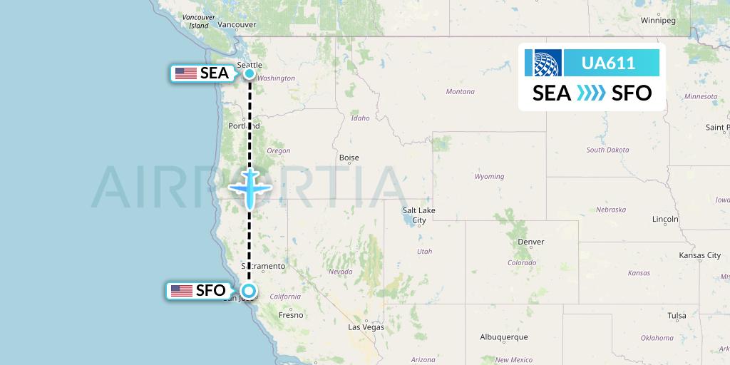 UA611 United Airlines Flight Map: Seattle to San Francisco