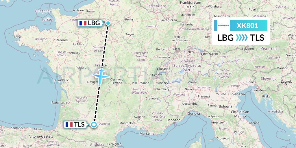 XK801 Air Corsica Flight Map: Paris to Toulouse