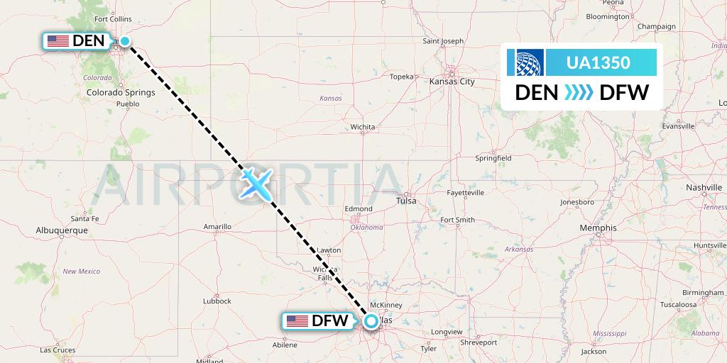 UA1350 United Airlines Flight Map: Denver to Dallas