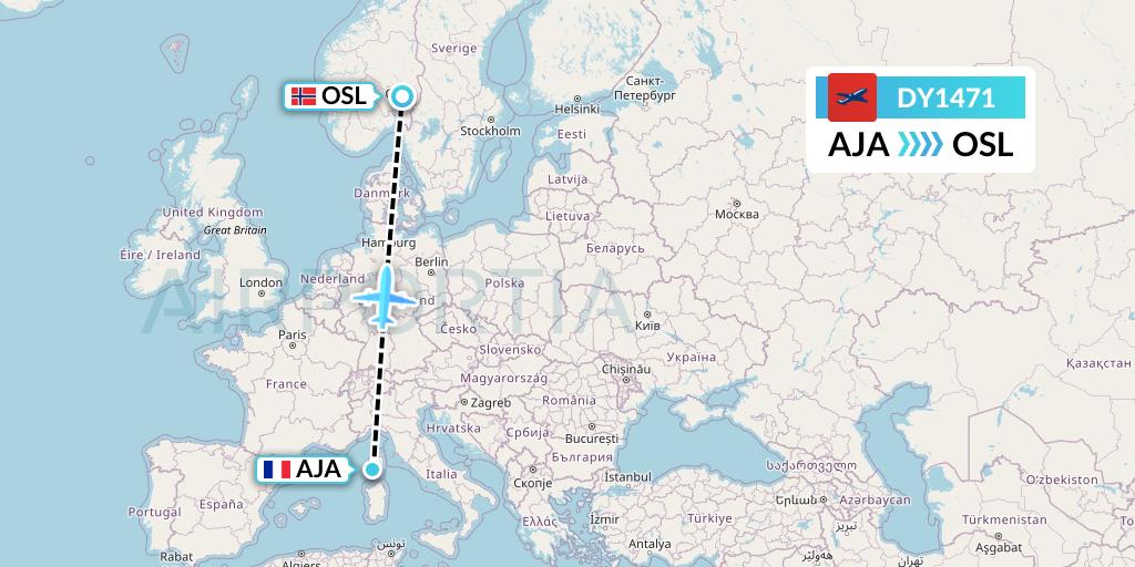 DY1471 Norwegian Flight Map: Ajaccio to Oslo