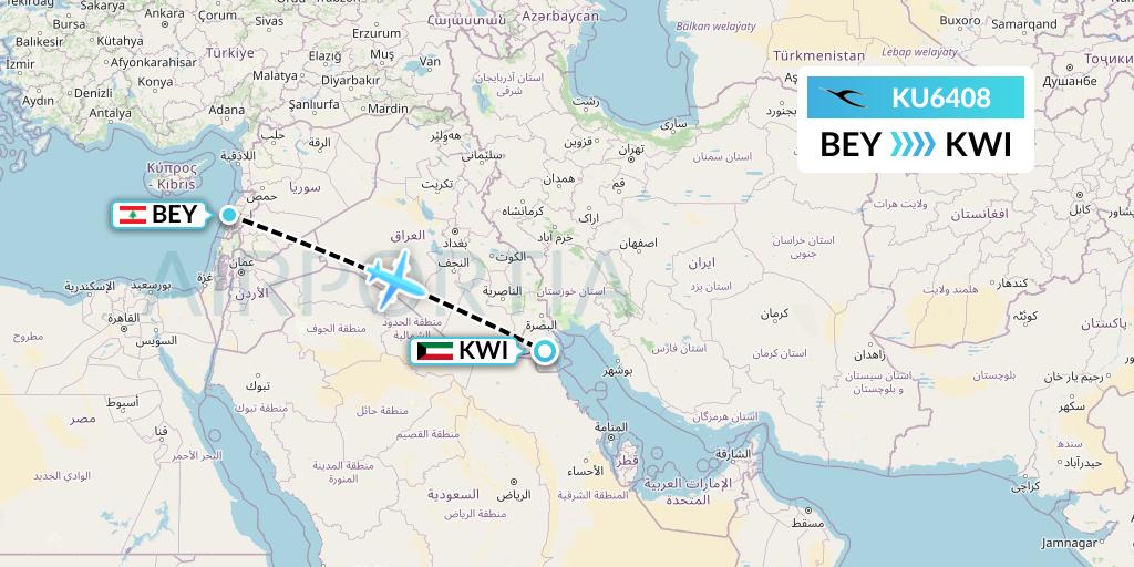 KU6408 Kuwait Airways Flight Map: Beirut to Kuwait City