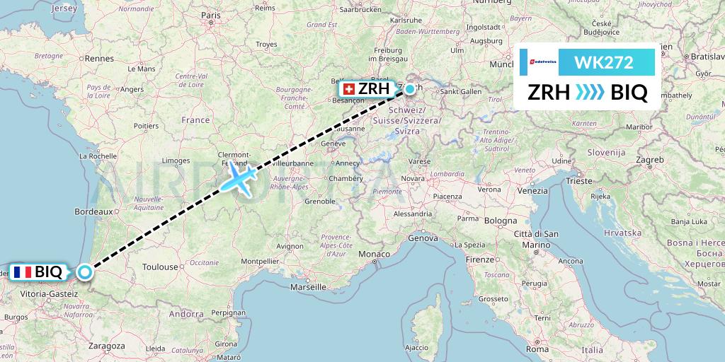 WK272 Edelweiss Air Flight Map: Zurich to Biarritz
