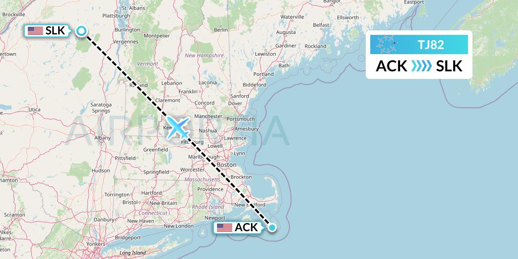 TJ82 Tradewind Aviation Flight Map: Nantucket to Saranac Lake