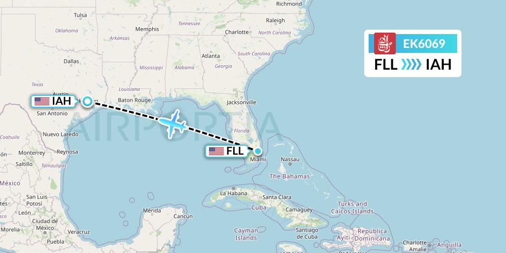 EK6069 Emirates Flight Map: Fort Lauderdale to Houston