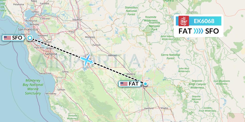 EK6068 Emirates Flight Map: Fresno to San Francisco