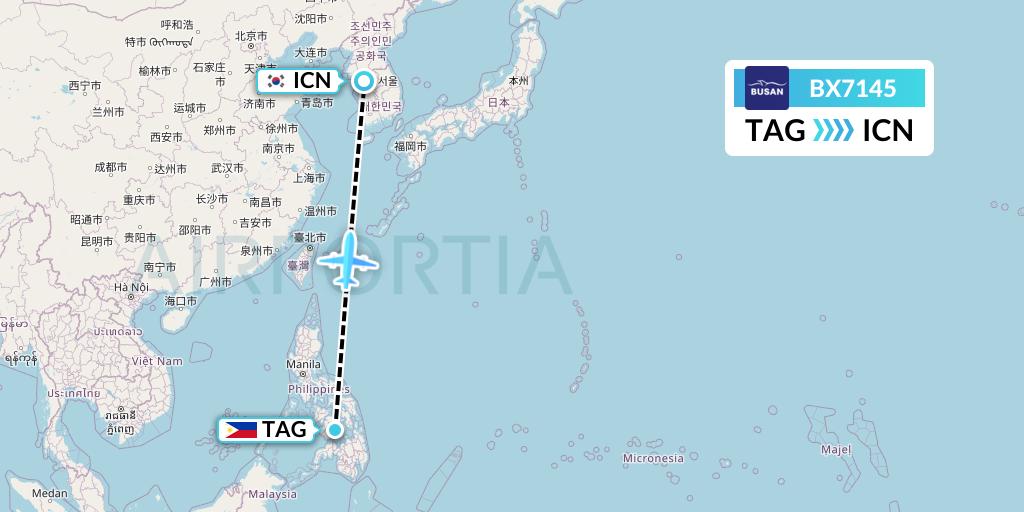 BX7145 Air Busan Flight Map: Tagbilaran City to Seoul