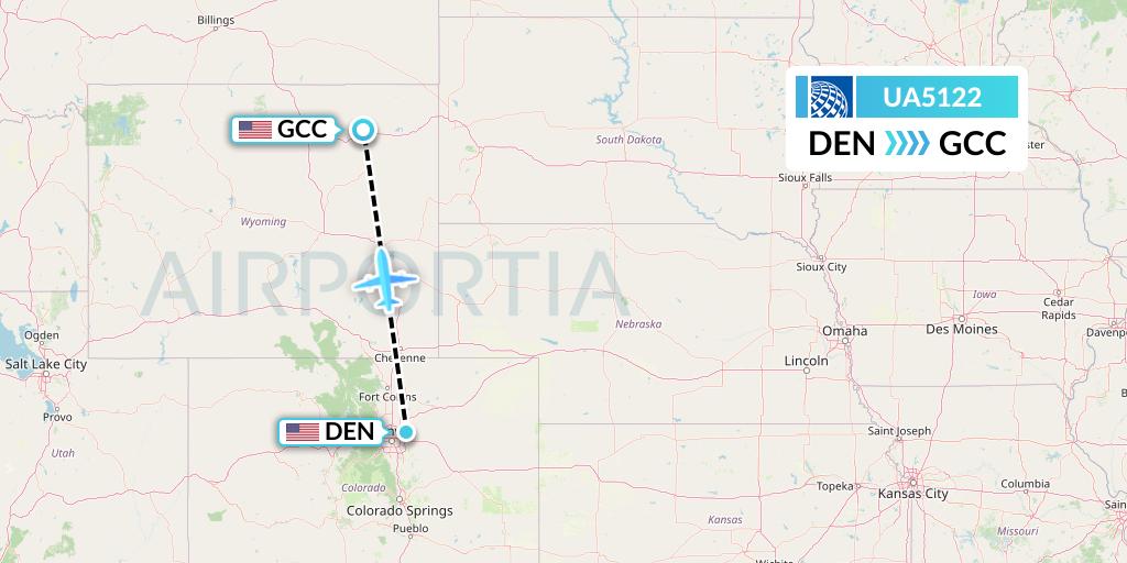UA5122 United Airlines Flight Map: Denver to Gillette