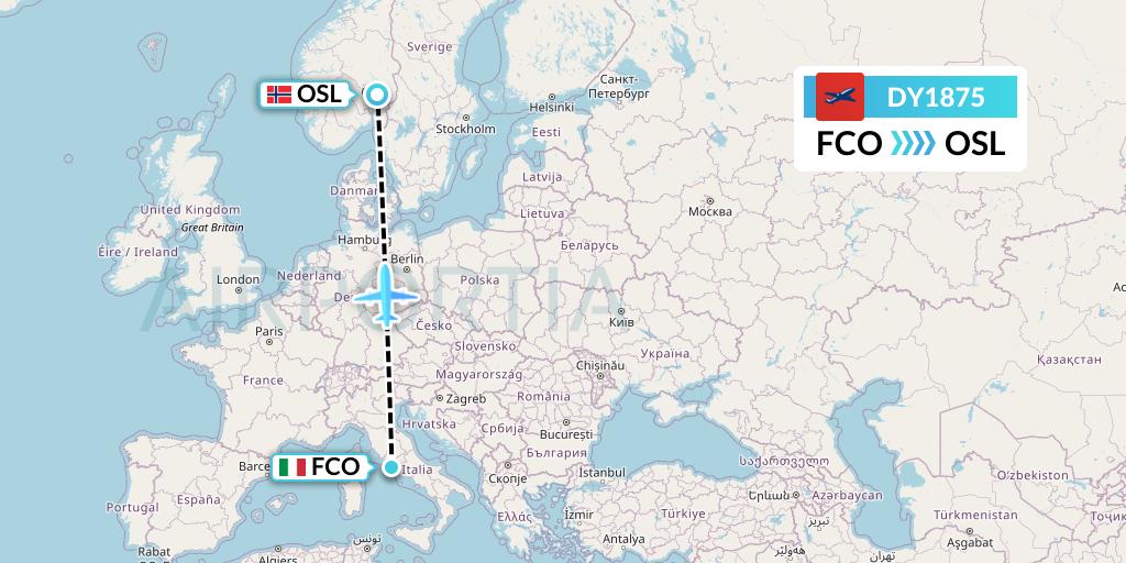 DY1875 Norwegian Flight Map: Rome to Oslo